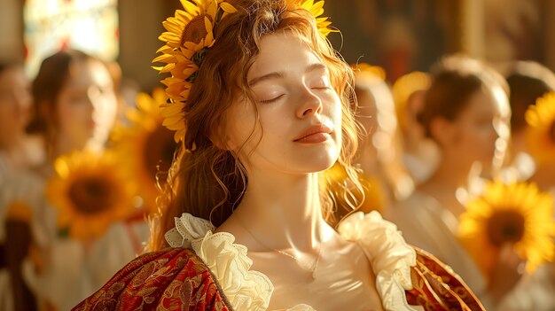 Ренессансный портрет женщины в роли богини солнца