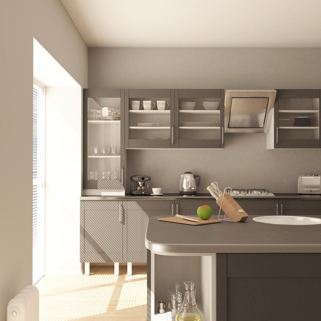 Render of 3D Contemporary kitchen