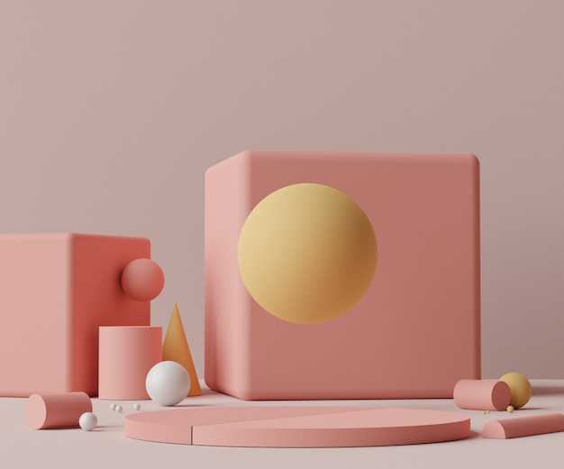 Render scene of minimal podium scene for display products and cosmetic advertising