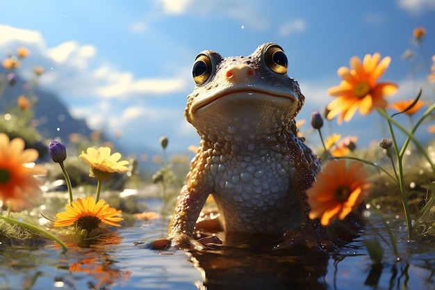 Бесплатное фото Водная лягушка на заднем плане