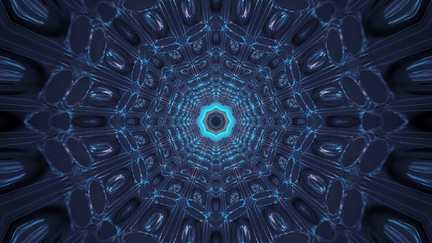 Визуализация абстрактного футуристического фона со светящимися неоновыми сине-зелеными огнями