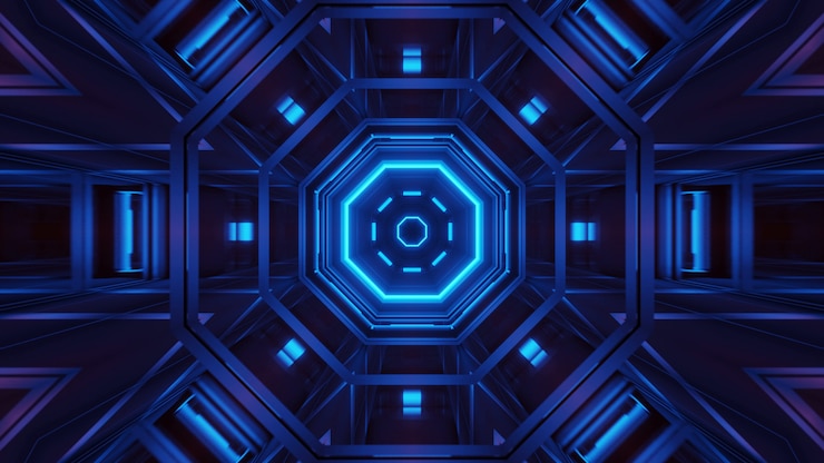 Free Photo rendering abstract futuristic background with glowing neon blue lights
