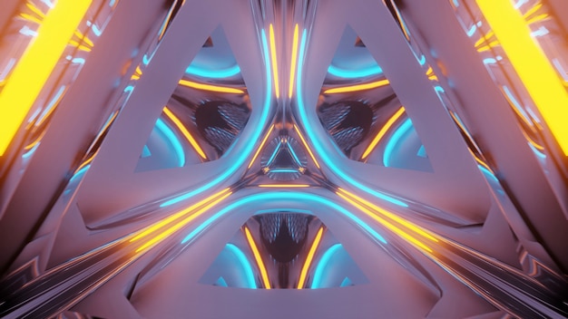 Rendering abstract futuristic background with a glowing neon lights