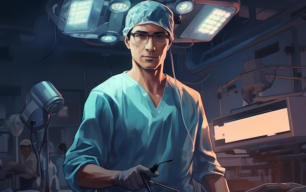 Free photo rendering of anime doctor at job