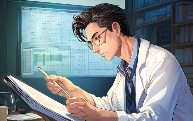 Free photo rendering of anime doctor at job