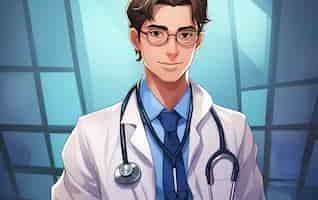 Free photo rendering of anime doctor at job