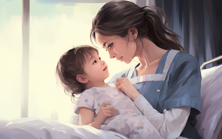 무료 Photo 아니메 의사가 아기 돌봄에 대해 이야기하는 렌더링