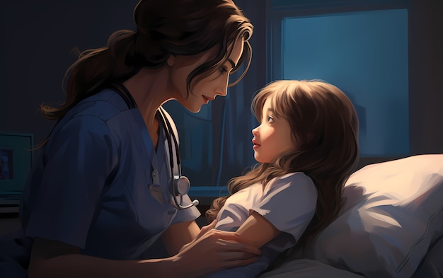 Free photo rendering of anime doctor talking care of baby