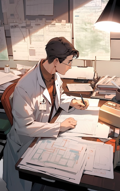 Foto gratuita rendering del dottore dell'anime al lavoro