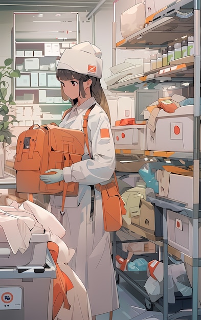 Free photo rendering of anime doctor at work