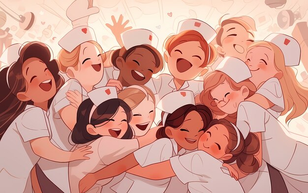 rendering of anime doctors having party