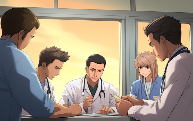 Free photo rendering of anime doctors at work