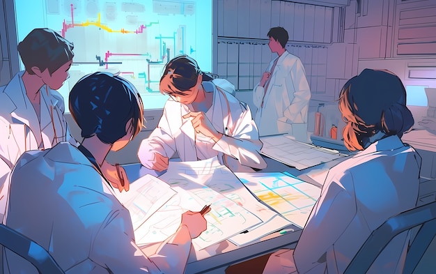 Free photo rendering of anime doctors at work