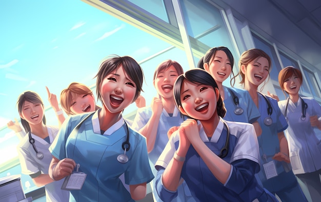 Free Photo rendering of anime doctors at work