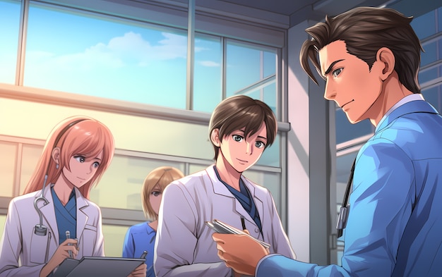 Rendering of anime doctors at work