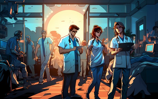 Rendering of anime doctors at work