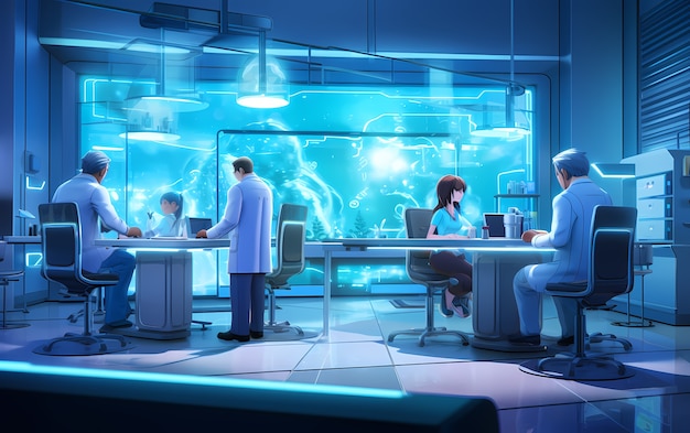 Rendering of anime doctors at work