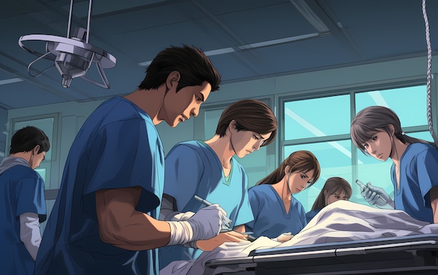 Free photo rendering of anime doctors working