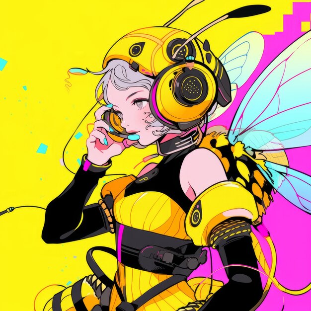 Rendering of bee anime character