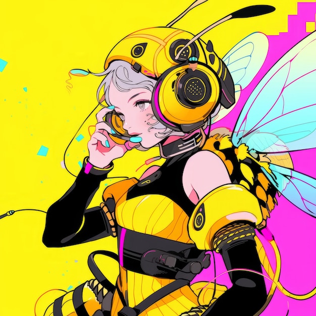 Rendering of bee anime character