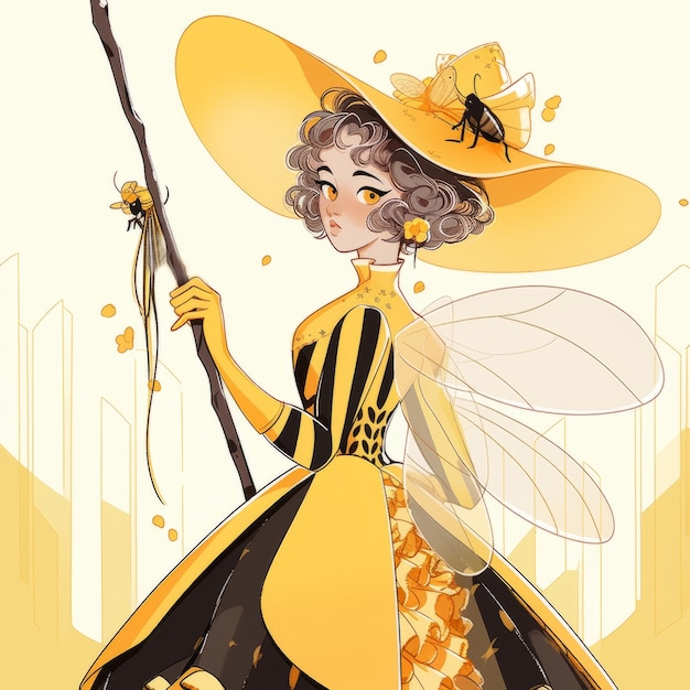 Free photo rendering of bee anime character