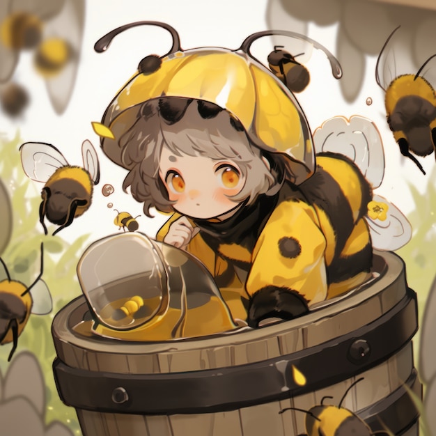 Free photo rendering of bee anime character