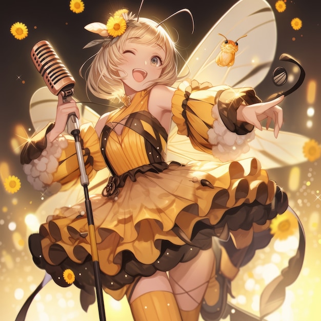 Free photo rendering of bee anime character