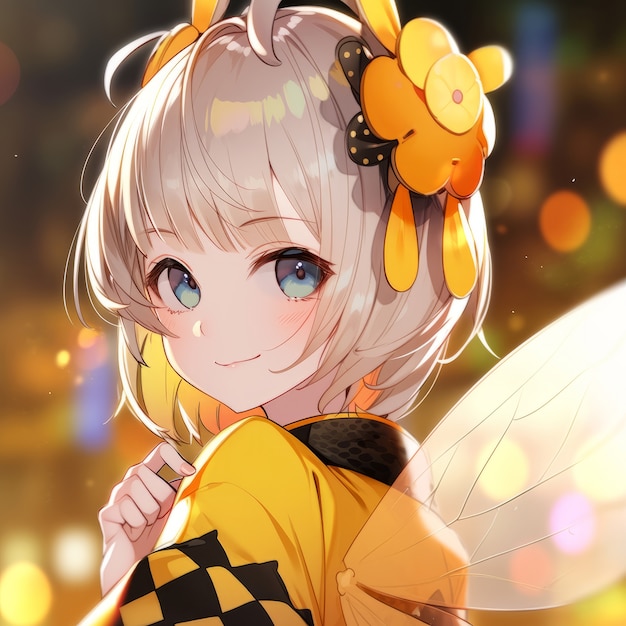 Rendering of bee anime character