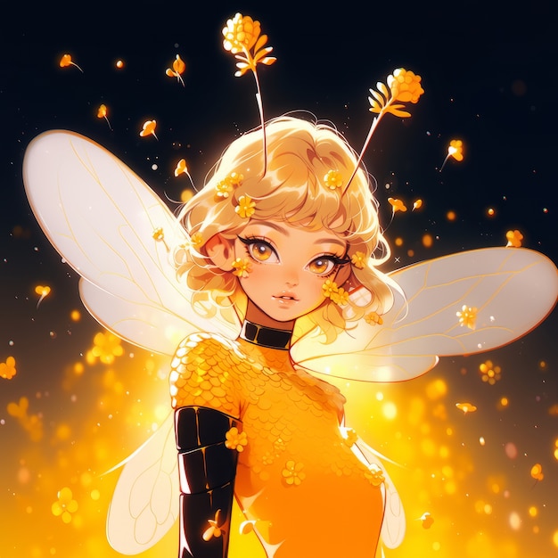 Free photo rendering of bee anime character