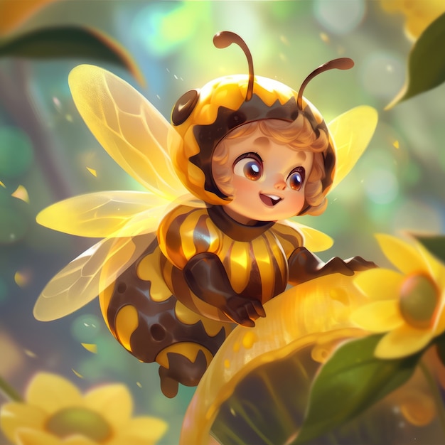 Rendering of bee anime character