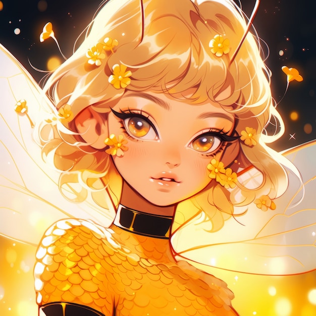 Free photo rendering of bee anime character