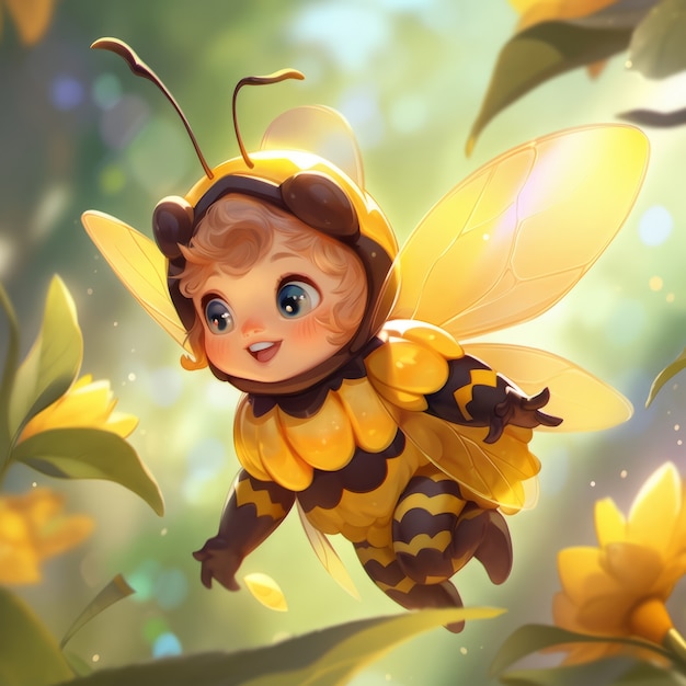 ミツバチのアニメキャラクターのレンダリング