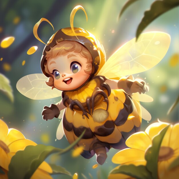 Rendering of bee anime character