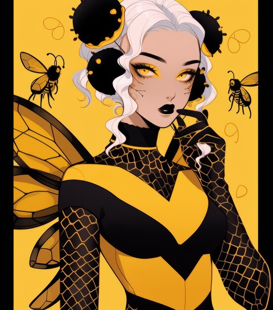 Rendering of bee anime character