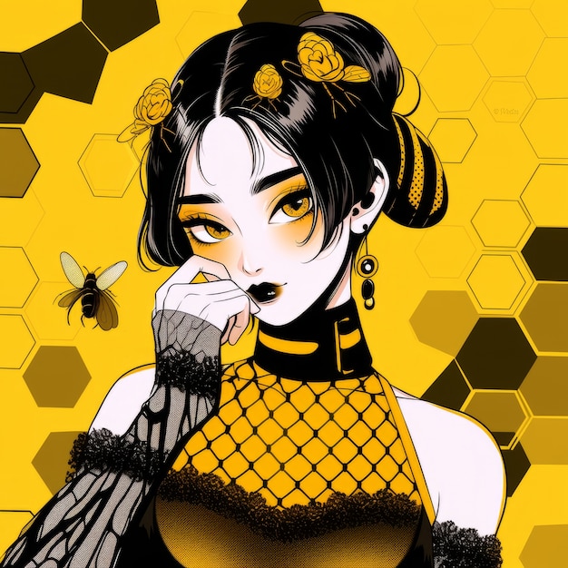 Rendering of bee anime character