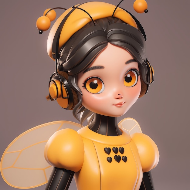 Rendering of bee anime character