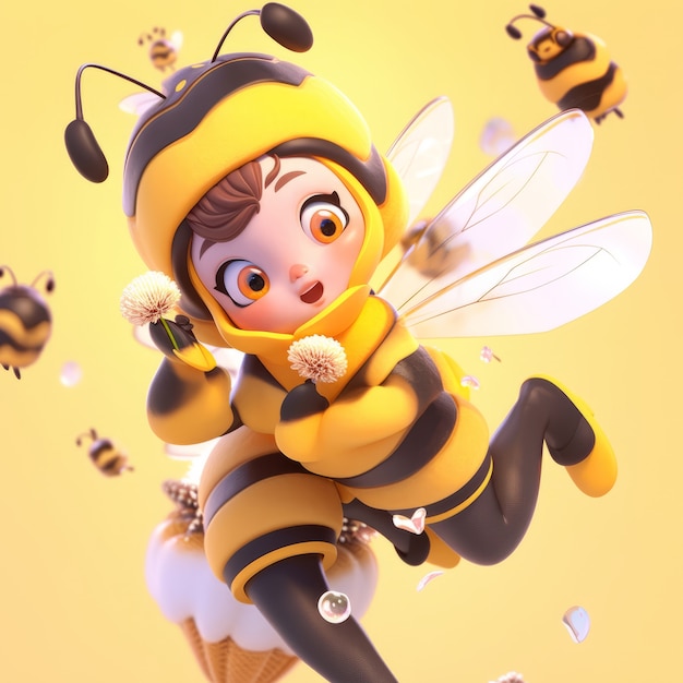 Rendering of bee anime character