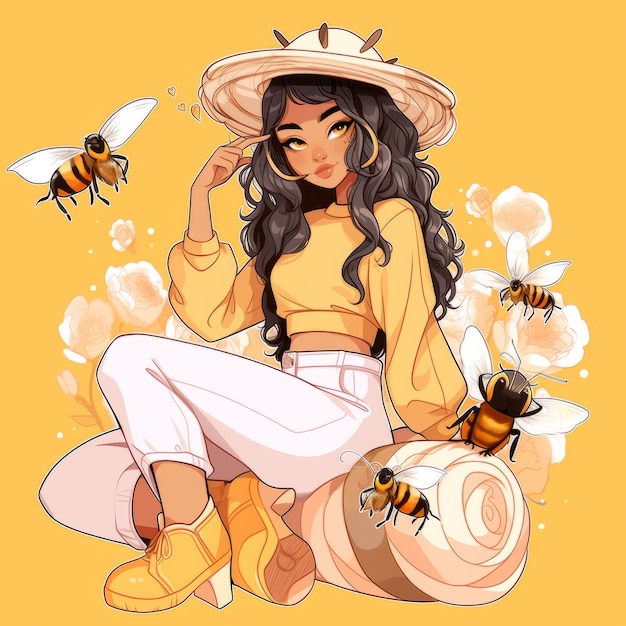 Rendering of bee anime character