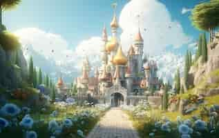 Free photo rendering of cartoon fantasy castle