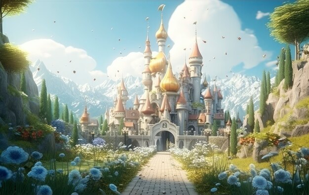 Rendering of cartoon fantasy castle