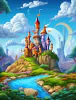 Foto gratuita rendering del castello di fantasia dei cartoni animati