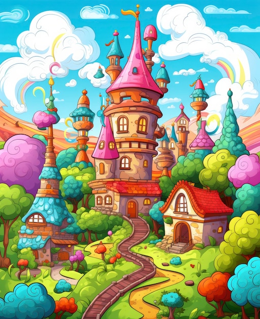 Rendering of cartoon fantasy castle