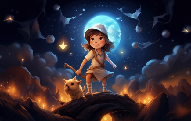 Rendering of cartoon fantasy scene illustration