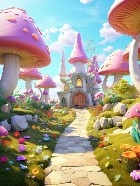 rendering of cartoon fantasy scene illustration