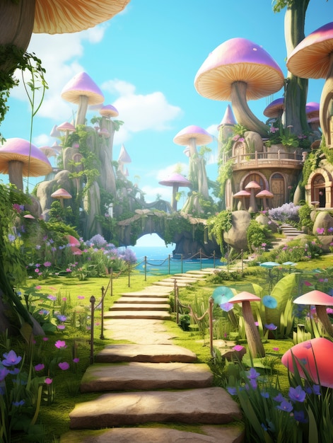 Rendering of cartoon fantasy scene illustration