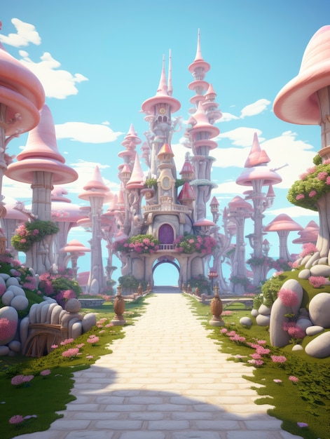 Foto gratuita rendering dell'illustrazione di una scena di fantasia dei cartoni animati