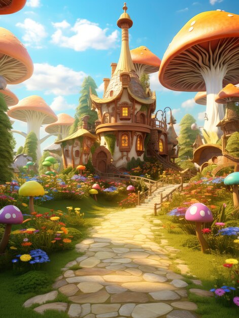 rendering of cartoon fantasy scene illustration