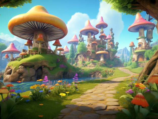 rendering of cartoon fantasy scene illustration
