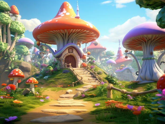 Rendering of cartoon fantasy scene illustration