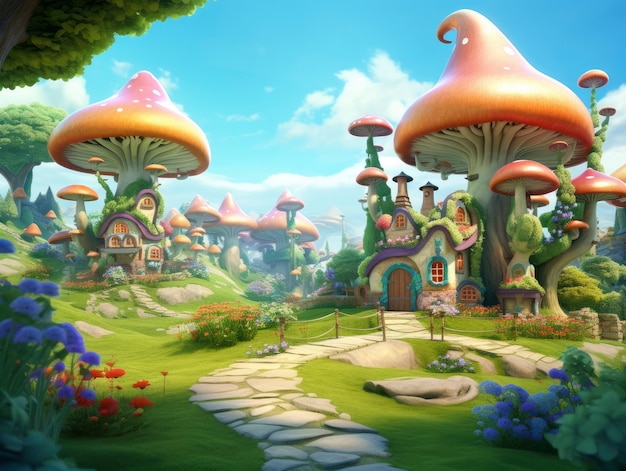 Free photo rendering of cartoon fantasy scene illustration